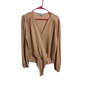 Draper James RSVP Women's Peach Shimmer Long Sleeve Bodysuit - Women's XL